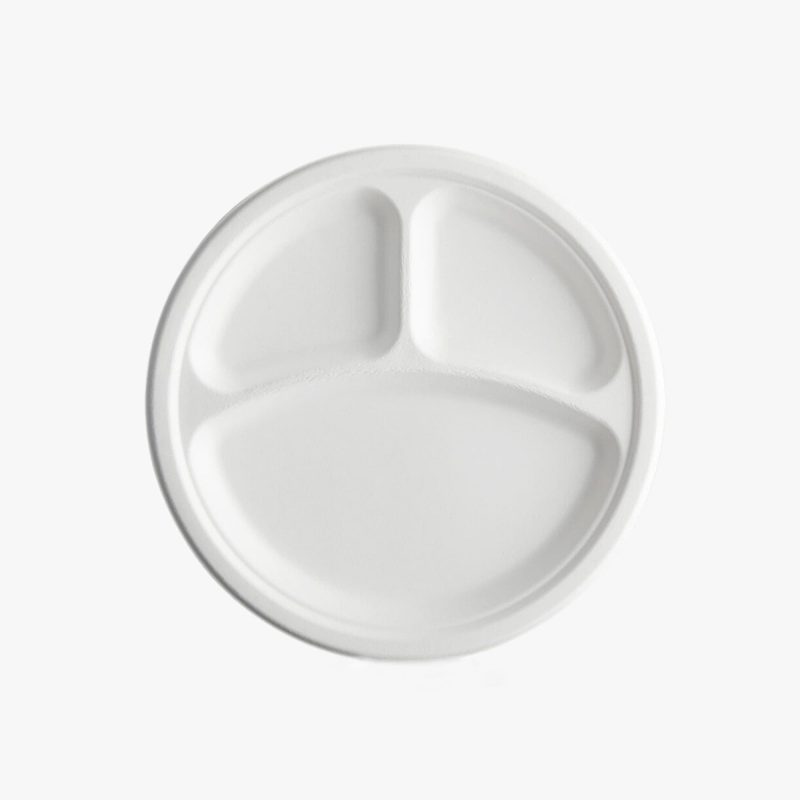 Round Bagasse Plate – 3 Compartment